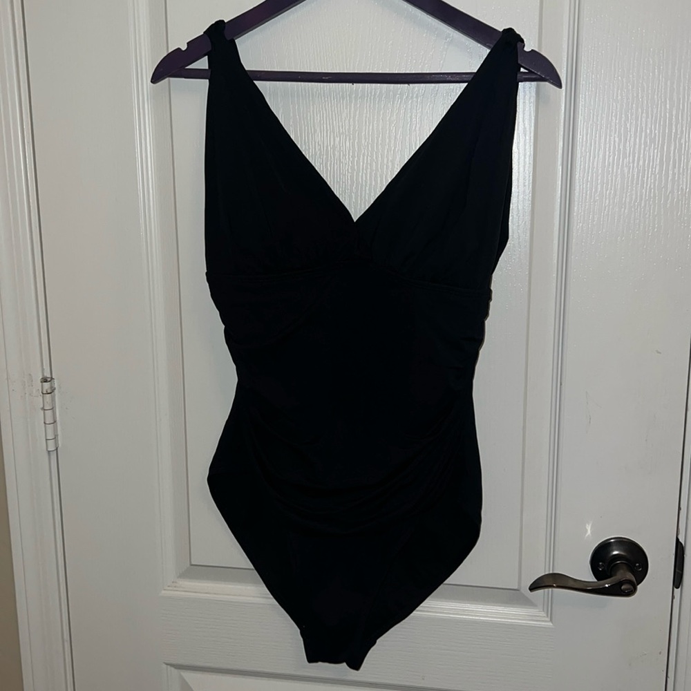 Liz Claiborne Ruched One Piece Swimsuit Size 14 Black